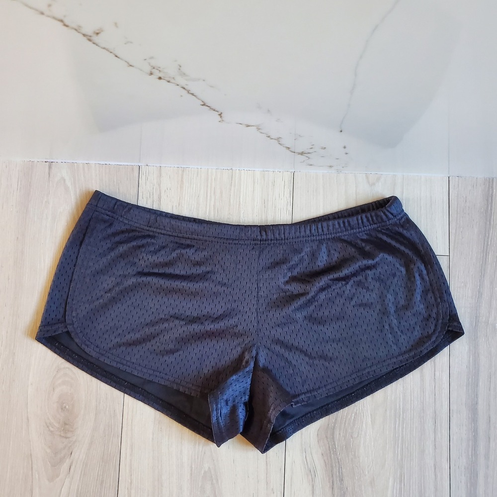 Soffe Mesh Shorts Womens M Black Low Rise Elastic Waist Cheer Running Gym 90s